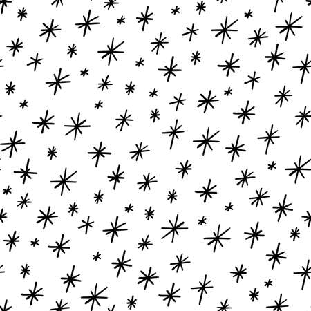 Snowflakes seamless pattern. Winter holiday season digital paper with hand drawn snowflakes. Cute endless snowfall texture. Artistic tileable winter backdrop for web, fabric, printのイラスト素材