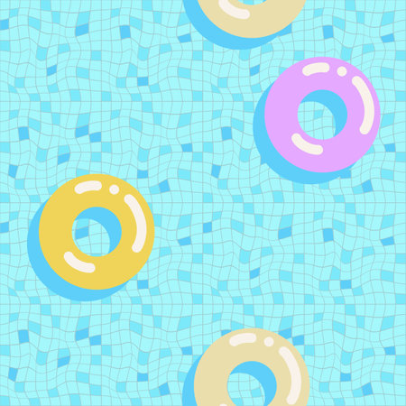 Swimming pool inflated rings seamless pattern. Summertime digital paper. Water surface visual...