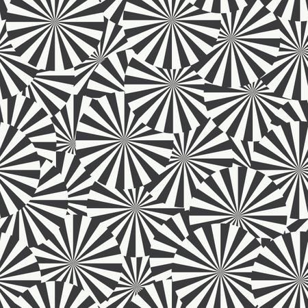 geometric pattern. Optical illusion black and white digital paper. Hypnotic effect striped circles endless texture. Surface design backdrop for wrapping paper, fabric, wallpaper, web backgroundのイラスト素材