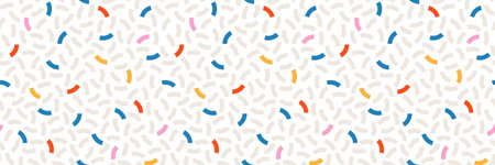Vector playful childish geometric seamless pattern. Memphis style banner with simple shapes. Vivid primary colors. Retro inspired geometric vibrant colorful web background bannerのイラスト素材