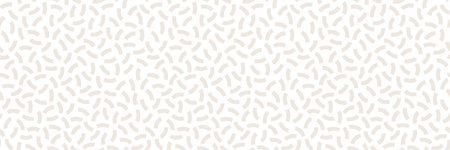 Geometric seamless pattern. Simple shape memphis style white monochrome banner. Contemporary monochromatic banner on white background. Subtle squiggle decor. Minimal modern packaging graphicsのイラスト素材