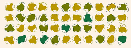 Green organic green amoeba splotches set. abstract shape collection. irregular liquid irregular shape bio graphic elements. Eco friendly fluid splotch forms for package, logo, label, identityのイラスト素材
