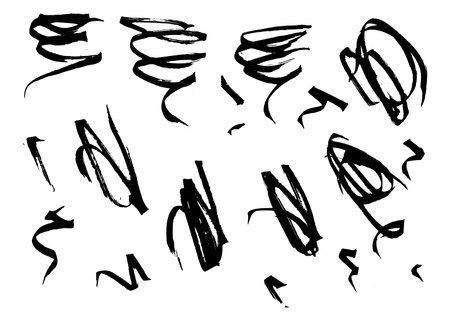 Set of expressive artistic grungy hand drawn lines, smears, waves, brush strokes. Black hand-painted elements for your graphic designのイラスト素材