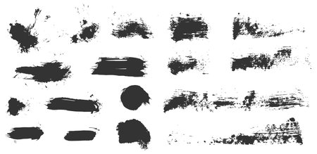 Makeup swatch set. Ink paint brush strokes. Grungy hand drawn textures collection. Make up stain smears. Mascara dabs, daubs illustration. Hand drawn elements on white backgroundのイラスト素材