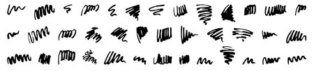 Vector brush stroke wavy background elements. Grungy smooth hand drawn ink line collection. Paint stroke set. Black color brushstrokes. Bold artistic package design or visual identity elementsのイラスト素材