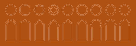 Vector set of flat outlined mosque gates, doors, windows.のイラスト素材