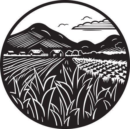 Cultivated Crest Farming Emblem Design Harvesting Hues Agriculture Logo Vector Graphicのイラスト素材