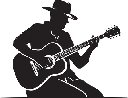 Echoes of Elegance Vector Guitar Emblem Melody Maker Emblematic Guitar Logoのイラスト素材