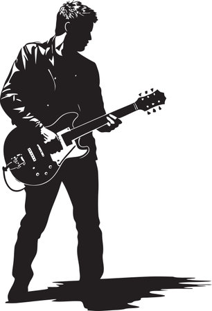 Acoustic Artistry Guitar Player Logo Design Rhythmic Rhapsody Musician Iconic Emblemのイラスト素材