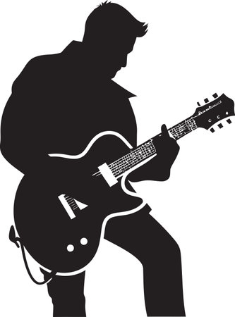 Rhythm Reverie Musician Vector Icon String Symphony Guitar Player Emblematicのイラスト素材