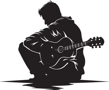 Acoustic Aria Guitarist Logo Design Rhythmic Reverberation Musician Iconicのイラスト素材