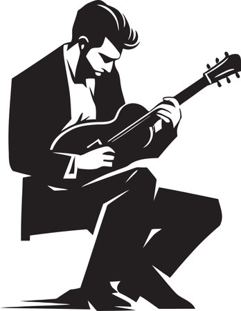 Melodic Mastery Guitar Player Vector Strumming Serenade Musician Iconic Emblemのイラスト素材