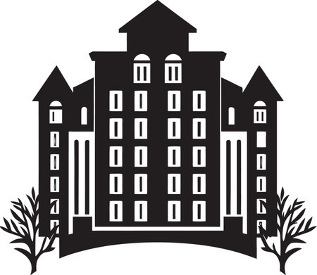 Urban Elegance Apartment Building Logo Icon Iconic Towering Structure Black Logo Designのイラスト素材