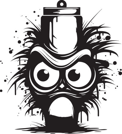 Graffiti Revolution in Black Angry Mascot Fury Personified Vector Spray Paint Iconのイラスト素材