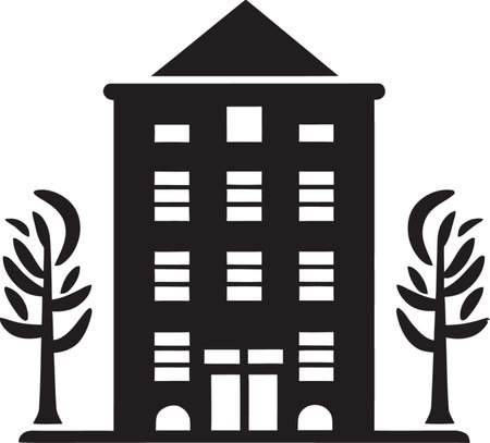 Luxury Living in Black Apartment Logo Icon of Urban Excellence Apartment Buildingのイラスト素材