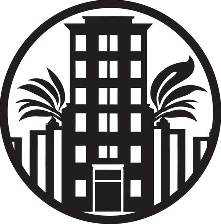 Elegant High Rise Living Urban Vector Icon Sophisticated Urban Excellence Black Logo for Apartmentsのイラスト素材