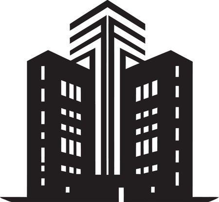 Modern City Icon Black Vector Emblem Black Skyscraper Symbol Apartment Logoのイラスト素材