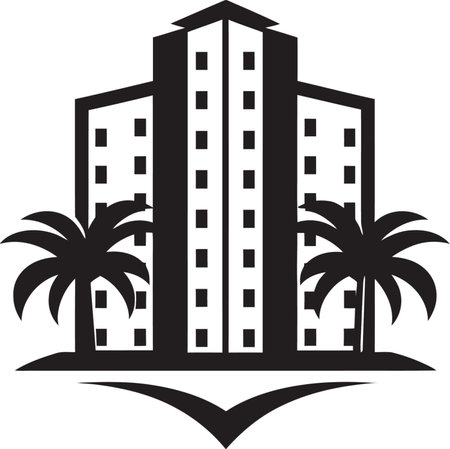 Sleek and Stylish Black Vector Apartment Elegant Living in the City Apartment Building Emblemのイラスト素材