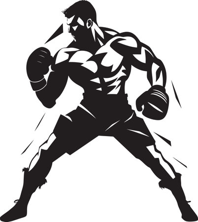 Boxing Dynamism Black Logo Design with Man Icon Black and Bold Boxing Man Vector Iconのイラスト素材