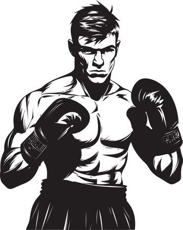 Exquisite Sporty Art Boxing Man in Black Vector Boxing Heroics Black Logo with Pugilistic Manのイラスト素材