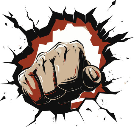 Shattered Wall Strength Black Logo with Cartoon Fist Exquisite Force Art Fist and Wall in Black Vectorのイラスト素材