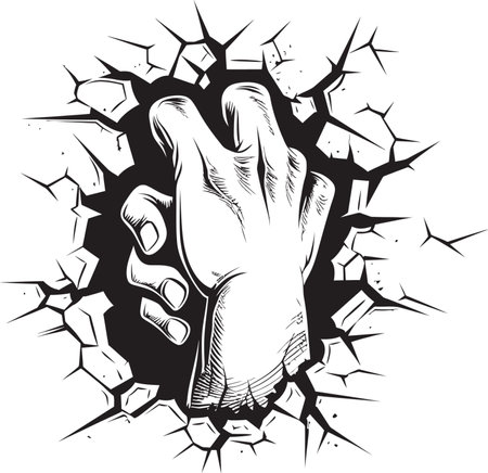 Bam Action Packed Comic Book Broken Wall Design Iconic Wall Break Black Emblem Designのイラスト素材