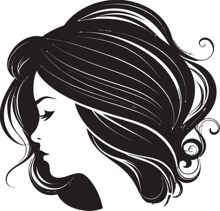 Elegance in Monochrome Female Face Logo Mystical Beauty Logo with a Womans Profile in Blackのイラスト素材