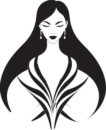 Iconic Beauty Vector Icon with Monochrome Female Face Mystical Charm Emblem with Black Female Profileのイラスト素材