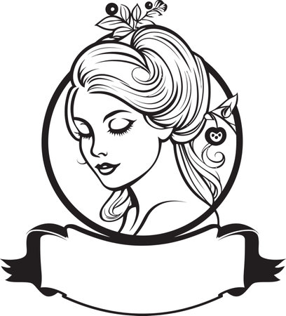 Intriguing Elegance Vector Icon of Females Essence in Black Monochrome Subtle Charm Black Logo with Females Visage in Moのイラスト素材