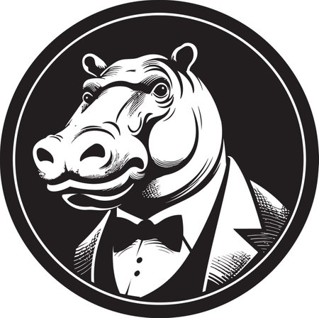 Contemporary Hippo Graphic Hippo Majesty in Blackのイラスト素材