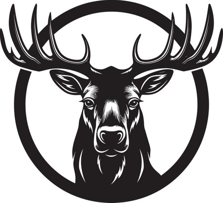 Black and White Moose Emblem Moose Majesty in Serene Vectorのイラスト素材