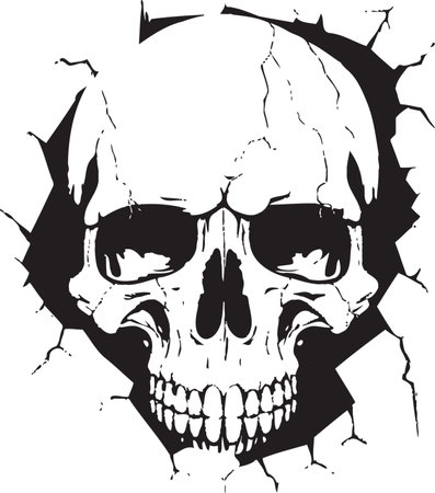 Mystical Unveiling The Enigmatic Cracked Walls Skull Unlocking the Enigma A Vector Skull Icon Revealedのイラスト素材