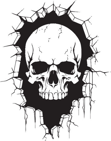 Revealing the Veiled A Cryptic Skull Peeks from the Wall Unearthed Secrets The Enigmatic Vector Skull Iconのイラスト素材