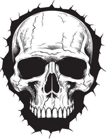Cracked Wall Mystery The Enigmatic Skull Emblem Skulls Revelation Emerging from Walls Graspのイラスト素材