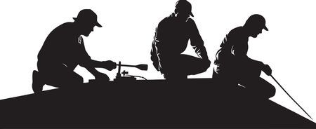 Ebon Expertise A Roof Workers Icon in Vector Summit Guardian A Black Vector Roofing Emblemのイラスト素材