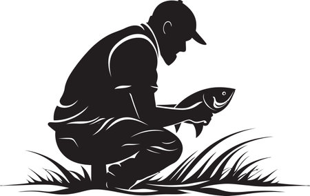 Fisherman Logo with Fishing Rod and Reel A Symbol of Adventure and Passion Fisherman Logo with Fish A Symbol of Successのイラスト素材