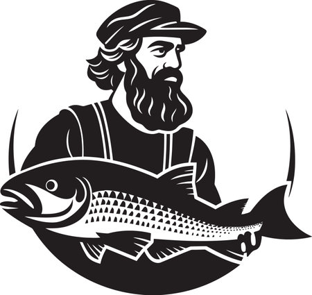 Fishermans Legacy Logo A Symbol of Tradition Culture and Family Heritage Fisherman Black Vector Logo Timeless Symbol ofのイラスト素材
