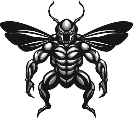 Simplistic Beauty in Black Muscular Insect Icon Predator Silhouette Majesty Minimalist Emblemのイラスト素材