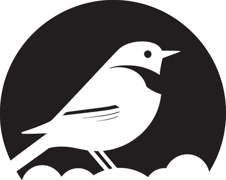Elegance in Monochrome Emblematic Vector Icon Lyrical Charm of the Forest Robin Silhouette Iconのイラスト素材