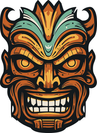 Cultural Icon Monochrome Tiki Mask Symbol Ancient Tiki Art Vector Emblem in Blackのイラスト素材