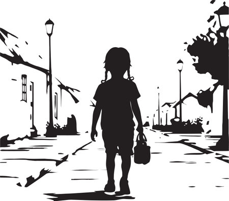 WanderLoneMark Dynamic Vector Kid Walking Symbol TinyExplorerGraffix Sleek Child on a Walk Designのイラスト素材