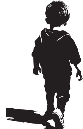 LonesomeTrailMaster Sleek Vectorized Walking Child Design SoloStride Elegant Walking Child Vector Logoのイラスト素材