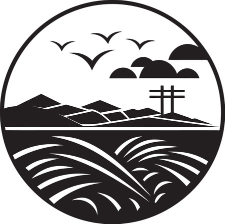 Paddy Panorama Iconic Logo Design Harvest Symphony Logo Vector Iconのイラスト素材