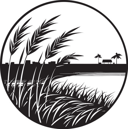 Lush Harvestscape Iconic Rice Field Vector Grainy Horizon Logo Vector Designのイラスト素材