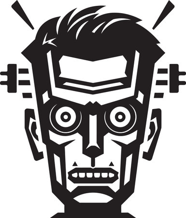 Compact Chat Innovator Black Vector Robot Symbol Whirring Cuteness Small Bot Chat Icon Designのイラスト素材