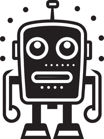 Compact Innovation Black Vector Bot Symbol Whirring Cuteness Small Bot Black Icon Designのイラスト素材