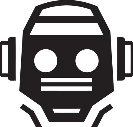 Micro Cybernetic Marvel Black Vector Bot Emblem Lovable Automation Small Bot Black Iconic Badgeのイラスト素材