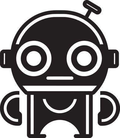 Miniature Mechanical Charm Small Bot Black Icon Charming Byte Cute Small Bot Logo Markのイラスト素材