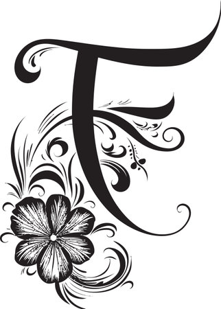 Floral Elegance Blossoming Letter F Vector Typeface Freeform Charm Whimsical Font F Vector Designのイラスト素材