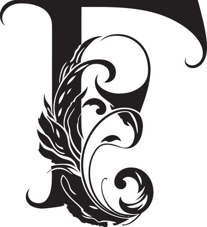 Futuristic Elegance Cutting edge Font F Vector Floral Charm Blossoming Letter F Decor Vectorのイラスト素材